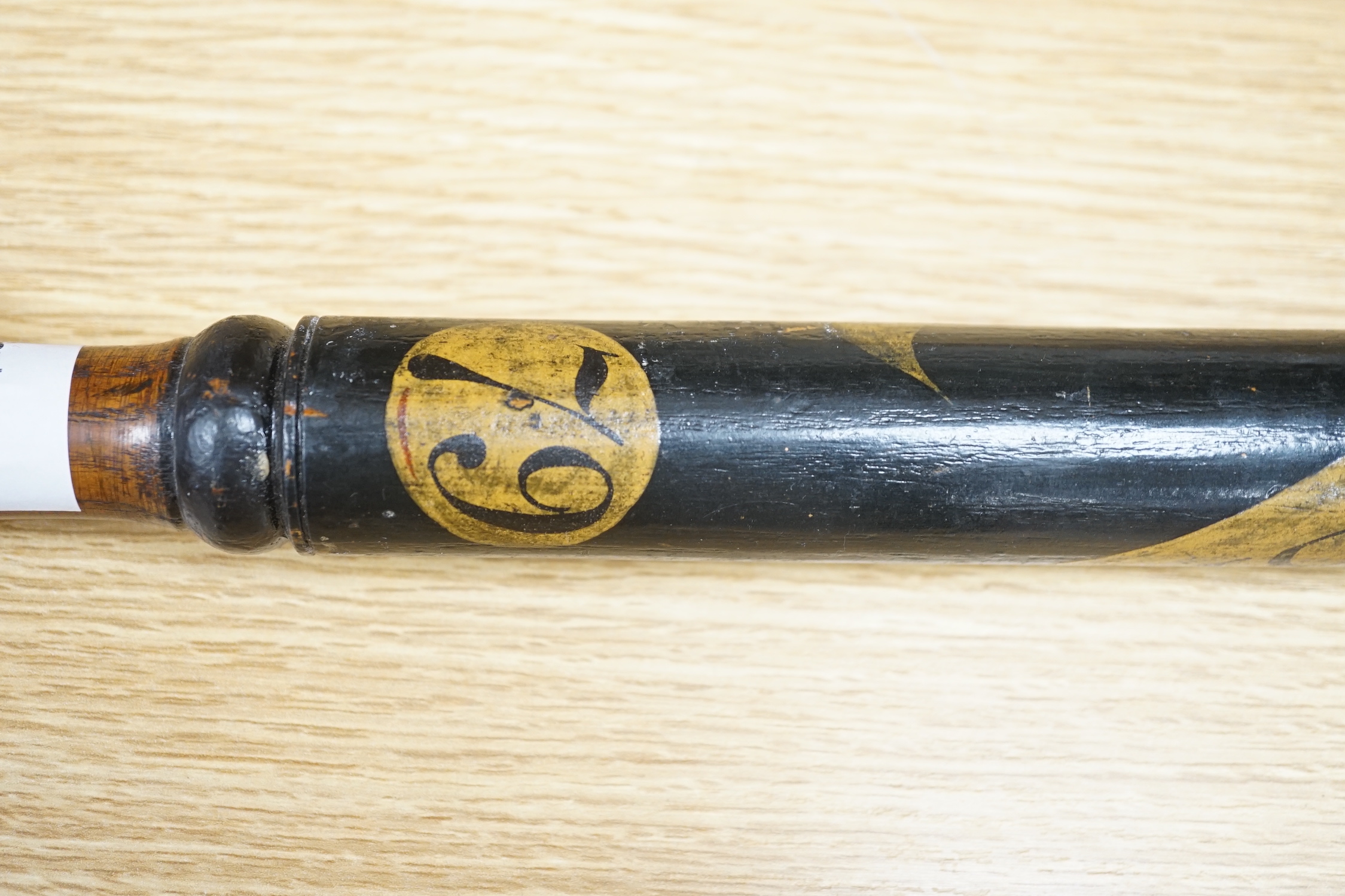 An unusually large George III horse mounted police constable's wooden truncheon, hand painted and inscribed Bermondsey Special Constable and numbered 79, 80cm in length